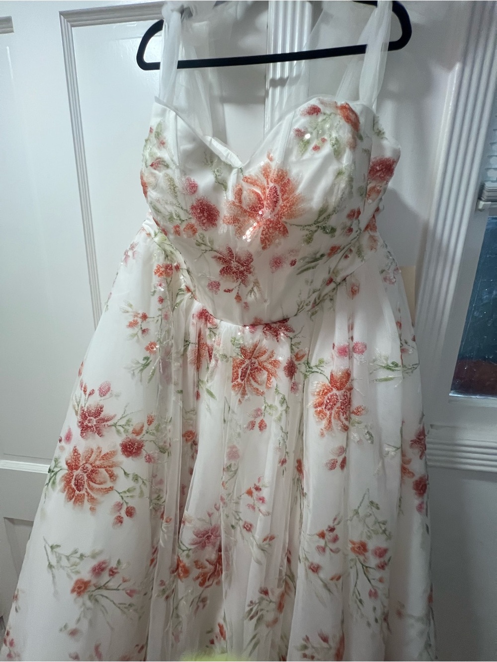 White floral tie strap dress- plus size